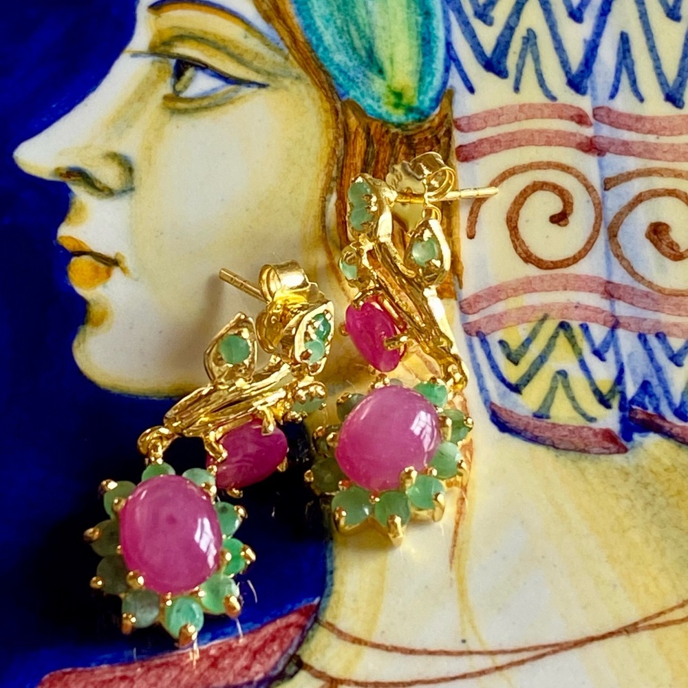 Elegant Genuine Ruby Emerald Earrings